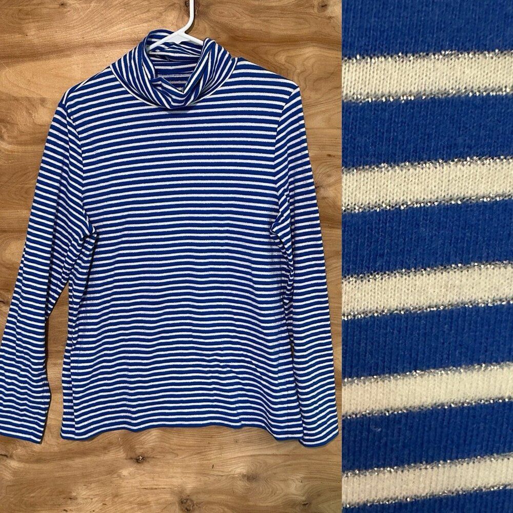 Talbots Woman’s Large Metallic Thread Knit Turtleneck Shirt Long Sleeve Nautical